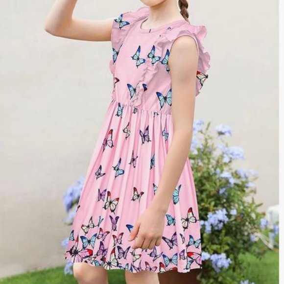 Toddler Girl Dress for Kids Summer Beach Dress Ruffle Sleeveless Tie Back Sz 5-6 - Picture 6 of 6